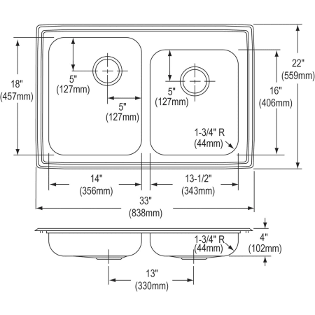 A large image of the Elkay LRADQ25040 Elkay-LRADQ25040-Specification Image
