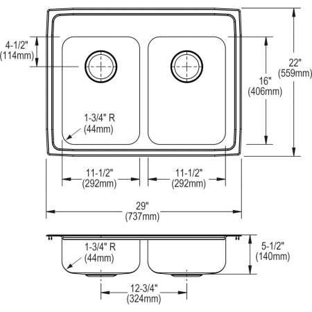 A large image of the Elkay LRADQ292255 Elkay-LRADQ292255-Specification Image