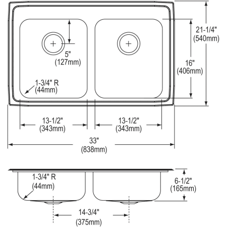 A large image of the Elkay LRADQ332165 Elkay-LRADQ332165-Specification Image