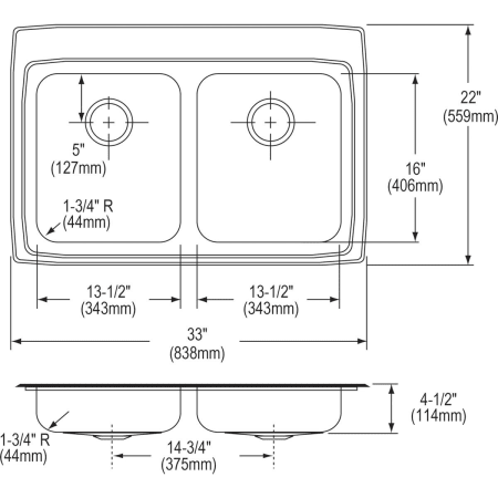 A large image of the Elkay LRADQ332245 Elkay-LRADQ332245-Specification Image