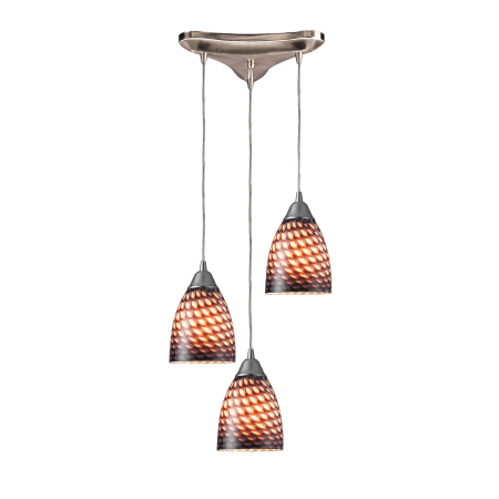 A large image of the Elk Lighting 416-3 Satin Nickel and Cocoa Glass