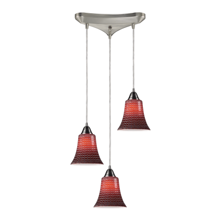 A large image of the Elk Lighting 31139/3 Satin Nickel / Red Glass