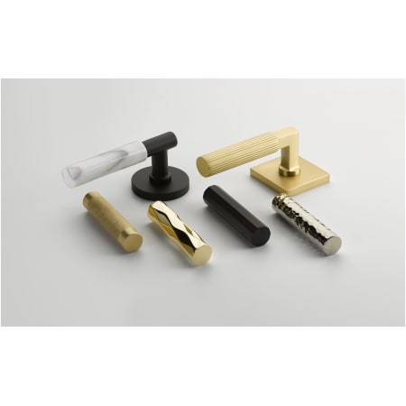 Emtek 520SKUS4 Satin Brass Straight Knurled Privacy Door Lever Set from the  SELECT Brass Collection 