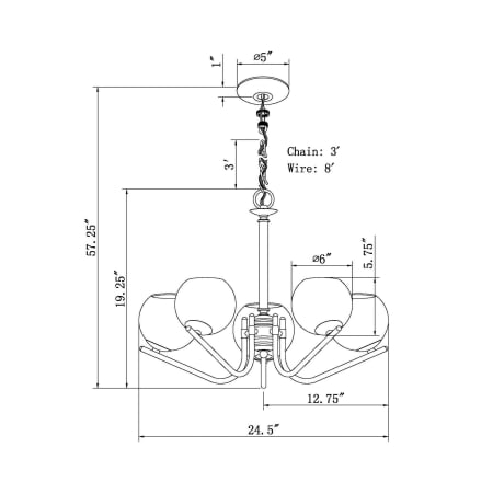 A large image of the Forte Lighting 2707-05 Forte Lighting-2707-05-Line Drawing