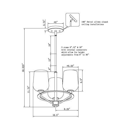 A large image of the Forte Lighting 2726-03 Line Drawing