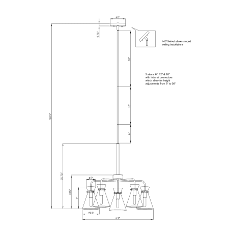 A large image of the Forte Lighting 2733-05 Line Drawing