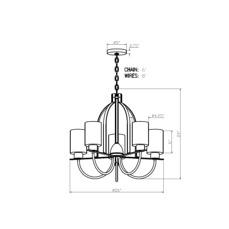 A large image of the Forte Lighting 2738-05 Line Drawing