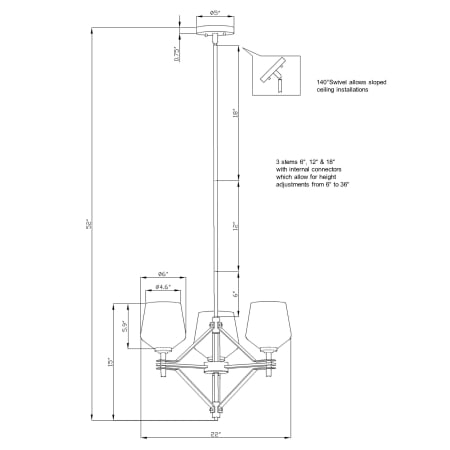 A large image of the Forte Lighting 2743-03 Line Drawing