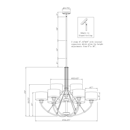 A large image of the Forte Lighting 2748-09 Line Drawing