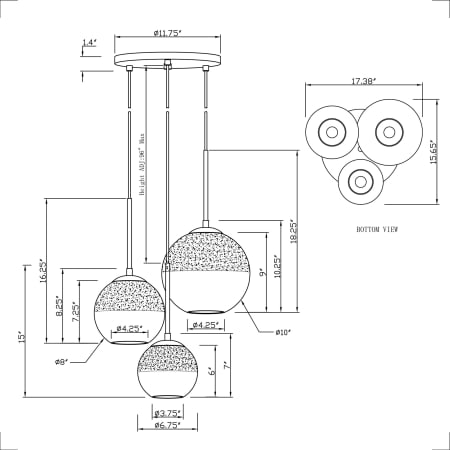 A large image of the Forte Lighting 2759-03 Line Drawing