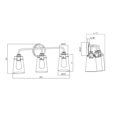 A large image of the Forte Lighting 5118-03 Line Drawing