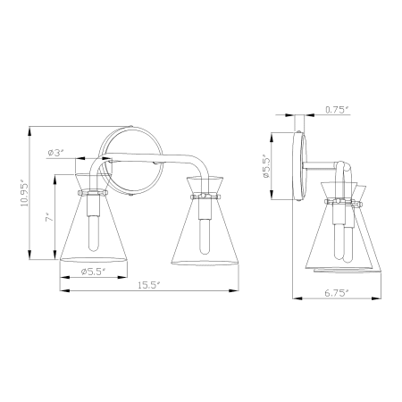 A large image of the Forte Lighting 5733-02 Line Drawing