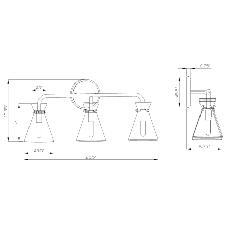 A large image of the Forte Lighting 5733-03 Line Drawing