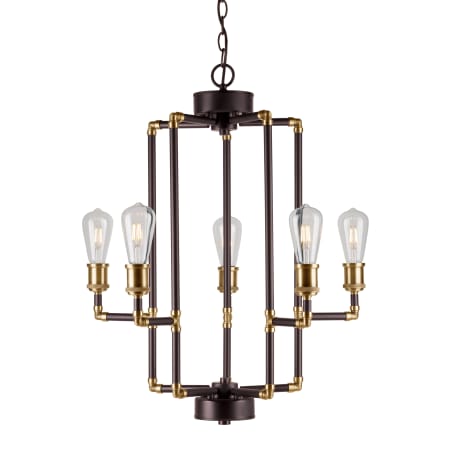 A large image of the Forte Lighting 7116-05 Black and Antique Brass