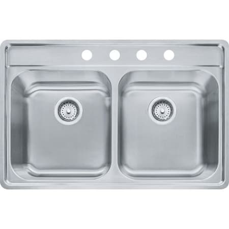 Franke Evcag901 18 Stainless Steel Evolution 33 1 2 Long Double Basin Stainless Steel Kitchen Sink With 1 Faucet Hole For Drop In Installations Faucetdirect Com
