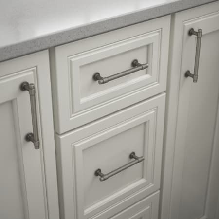 A large image of the Franklin Brass P29617K-B Heirloom Silver Hardware on White Cabinetry