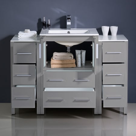 A large image of the Fresca FCB62-122412-I Fresca-FCB62-122412-I-Installed View with Doors and Drawers Open