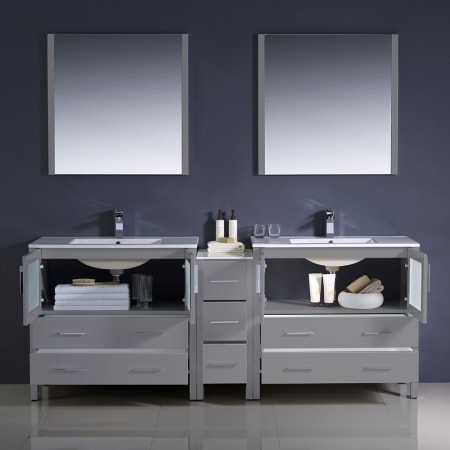 A large image of the Fresca FVN62-361236-UNS Fresca-FVN62-361236-UNS-Installed View with Doors and Drawers Open