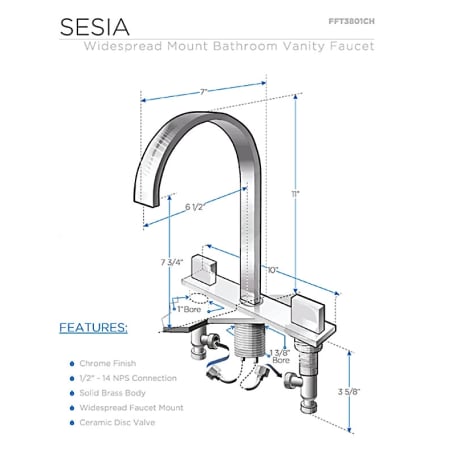 Fresca Fft3801ch Chrome Sesia Double Handle Widespread Lavatory