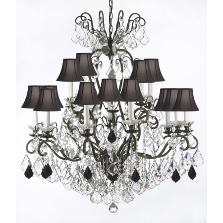 Crystal Chandelier With Fabric Shades, Wrought Iron Empress Crystal Chandeliers