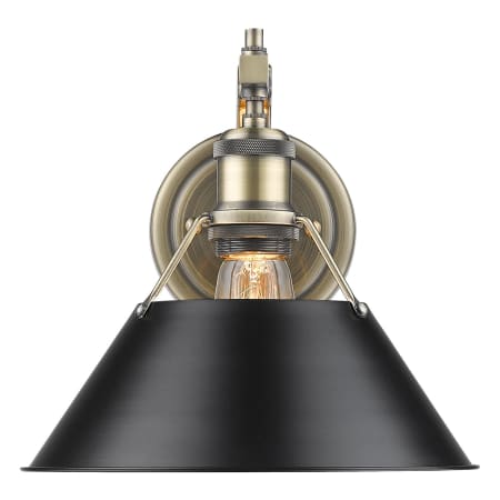 A large image of the Golden Lighting 3306-1W AB Aged Brass with Black Shades
