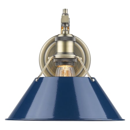 A large image of the Golden Lighting 3306-1W AB Aged Brass with Navy Shades