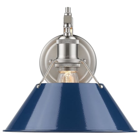 A large image of the Golden Lighting 3306-1W PW Pewter with Navy Shades