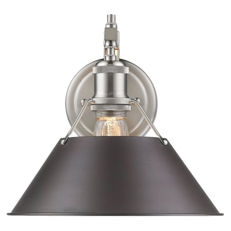 A large image of the Golden Lighting 3306-1W PW Pewter with Rubbed Brass Shades