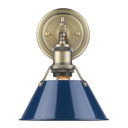 A large image of the Golden Lighting 3306-BA1 AB Aged Brass with Navy Shades