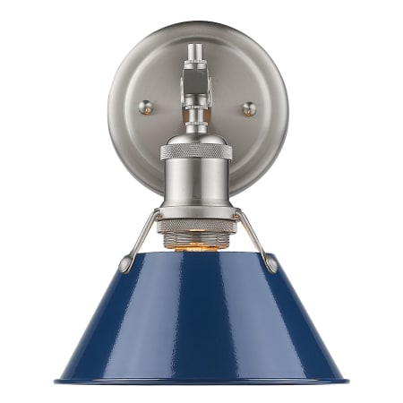 A large image of the Golden Lighting 3306-BA1 PW Pewter with Navy Shades