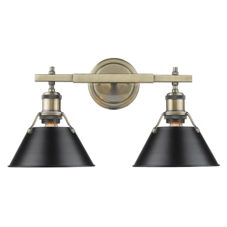 A large image of the Golden Lighting 3306-BA2 AB Aged Brass with Black Shades