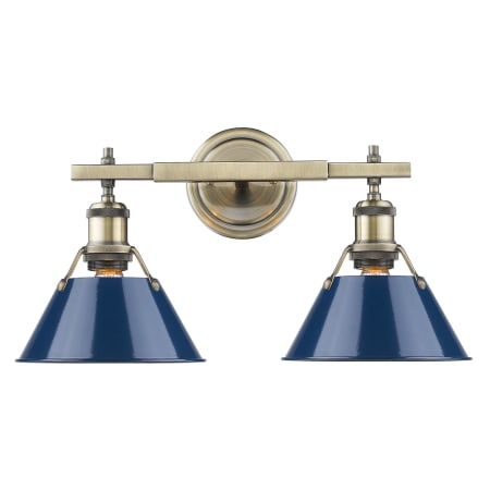 A large image of the Golden Lighting 3306-BA2 AB Aged Brass with Navy Shades