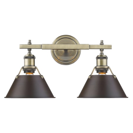 A large image of the Golden Lighting 3306-BA2 AB Aged Brass with Rubbed Bronze Shades