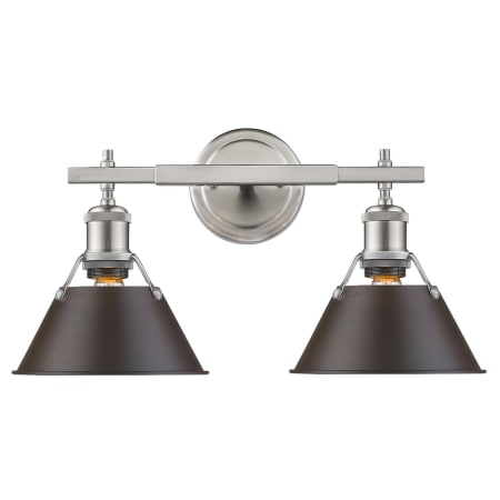 A large image of the Golden Lighting 3306-BA2 PW Pewter with Rubbed Brass Shades