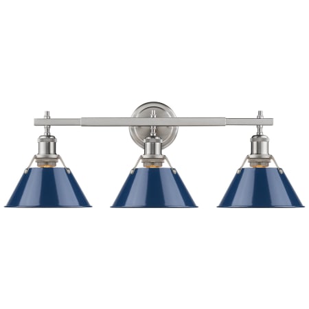 A large image of the Golden Lighting 3306-BA3 PW Pewter with Navy Shades