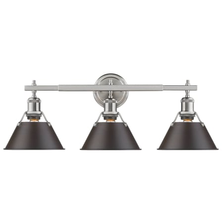A large image of the Golden Lighting 3306-BA3 PW Pewter with Rubbed Brass Shades