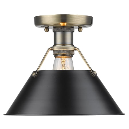 A large image of the Golden Lighting 3306-FM AB Aged Brass with Black Shades