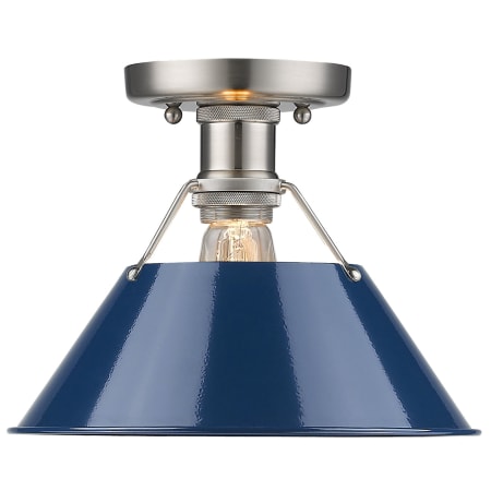 A large image of the Golden Lighting 3306-FM PW Pewter with Navy Shades