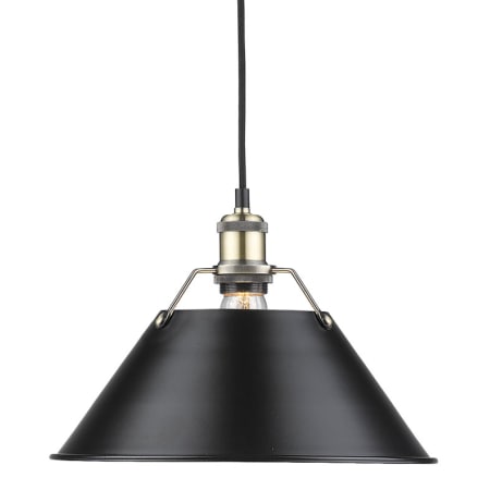 A large image of the Golden Lighting 3306-L AB Aged Brass with Black Shades