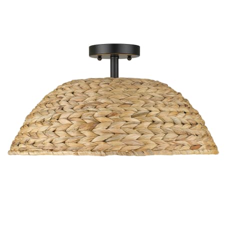 A large image of the Golden Lighting 1081-SF Matte Black / Woven Sweet Grass