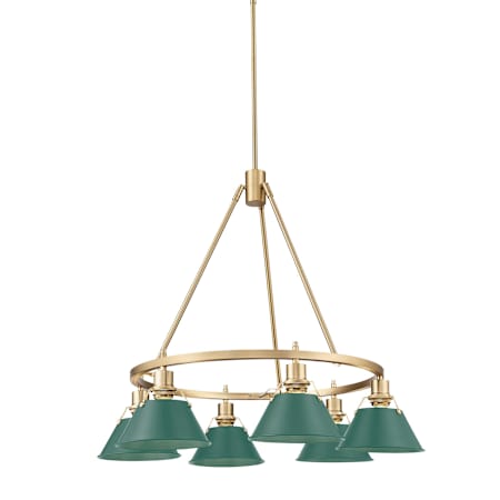 A large image of the Golden Lighting 3606-6 BCB Brushed Champagne Bronze / Pine Green Shades