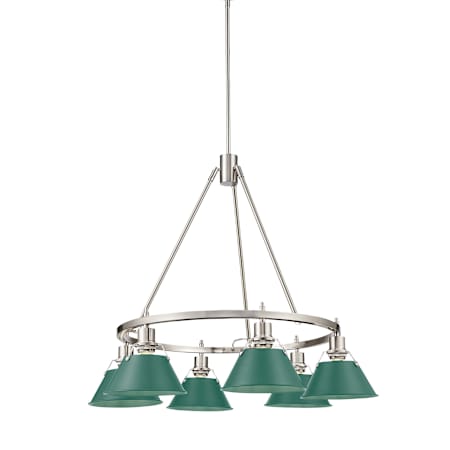 A large image of the Golden Lighting 3306-6 PW Pewter / Pine Green Shades