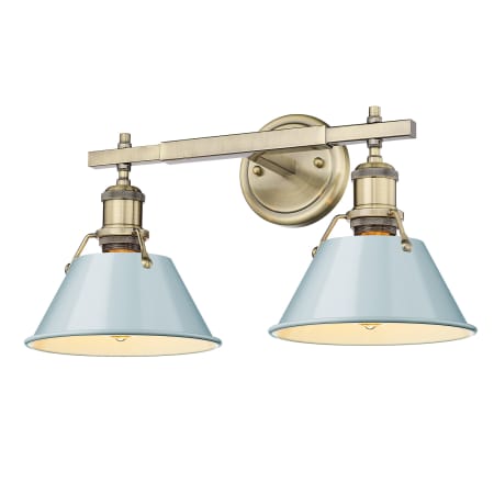 A large image of the Golden Lighting 3306-BA2 AB Aged Brass / Seafoam