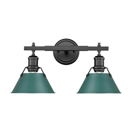 A large image of the Golden Lighting 3306-BA2 Matte Black / Pine Green Shades