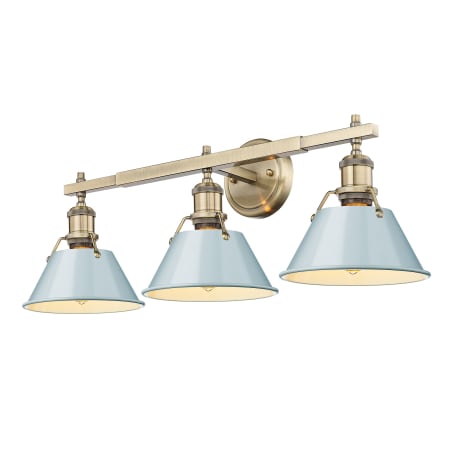 A large image of the Golden Lighting 3306-BA3 AB Aged Brass / Seafoam
