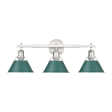 A large image of the Golden Lighting 3306-BA3 PW Pewter / Pine Green Shades