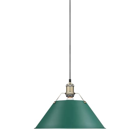 A large image of the Golden Lighting 3306-L AB Aged Brass / Pine Green Shades