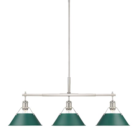 A large image of the Golden Lighting 3306-LP PW Pewter / Pine Green Shades