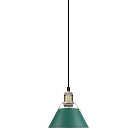 A large image of the Golden Lighting 3306-S AB Aged Brass / Pine Green Shades
