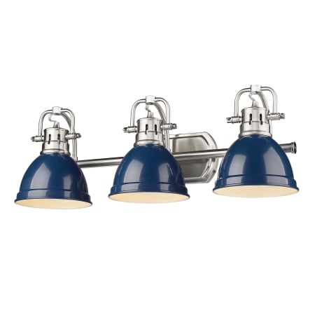A large image of the Golden Lighting 3602-BA3 PW Pewter / Navy Blue